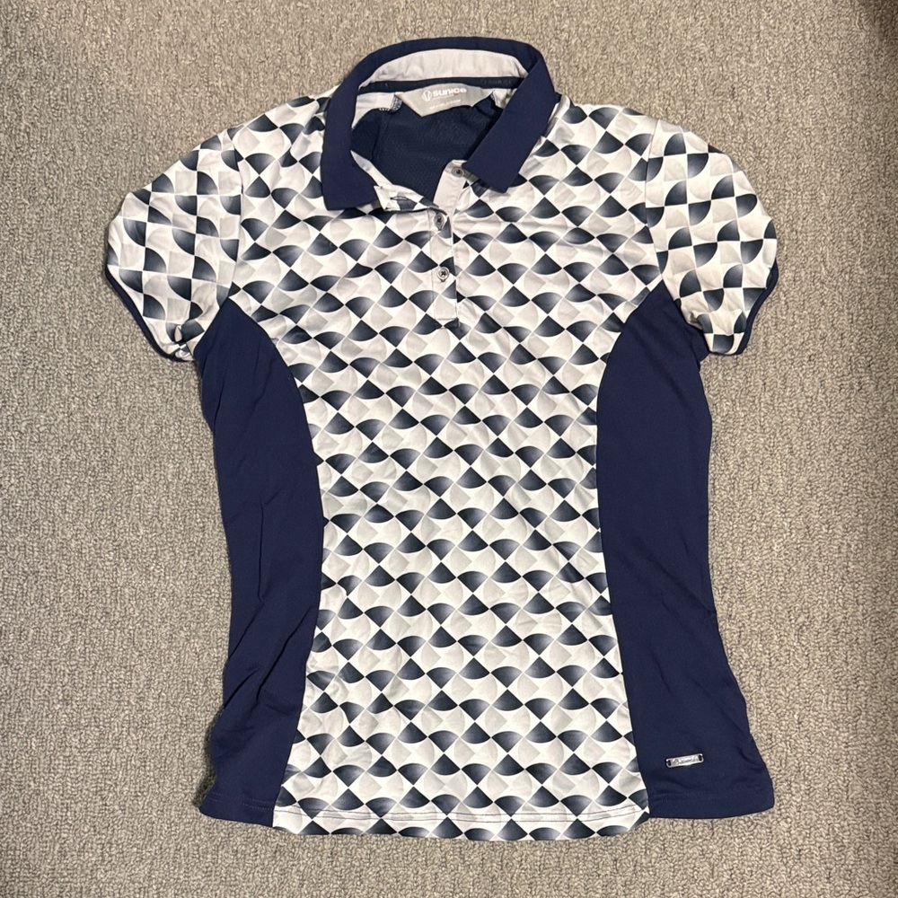 Sunice Navy and White Patterned Women's Button Down Shirt